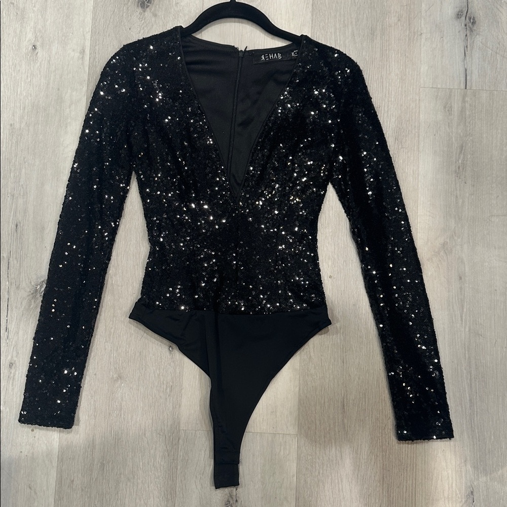 Rehab Sparkling Black Sequin Bodysuit